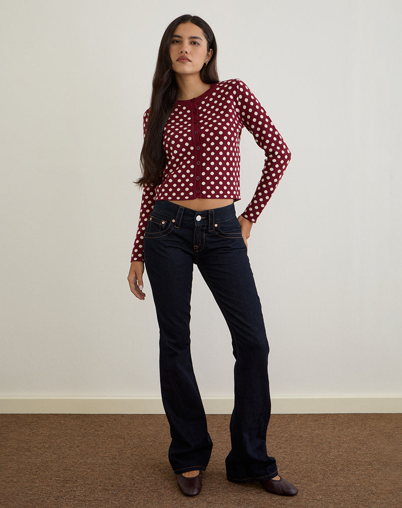 Immagine di Bhavina Cardigan in borgogna con stampa a pois crema