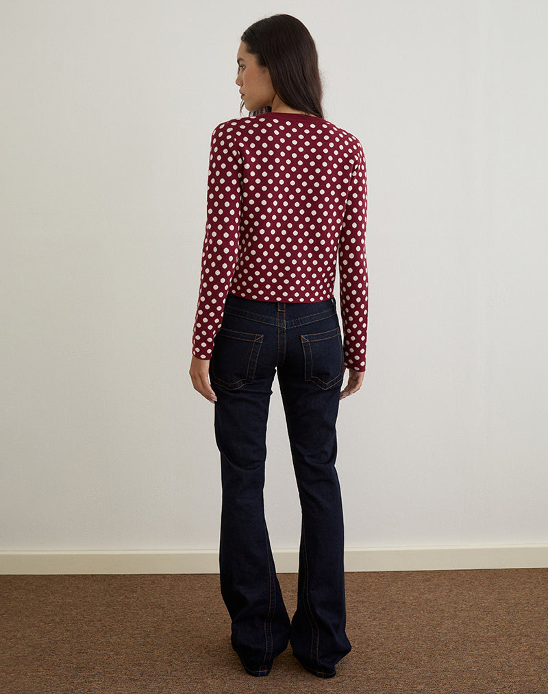 Immagine di Bhavina Cardigan in borgogna con stampa a pois crema