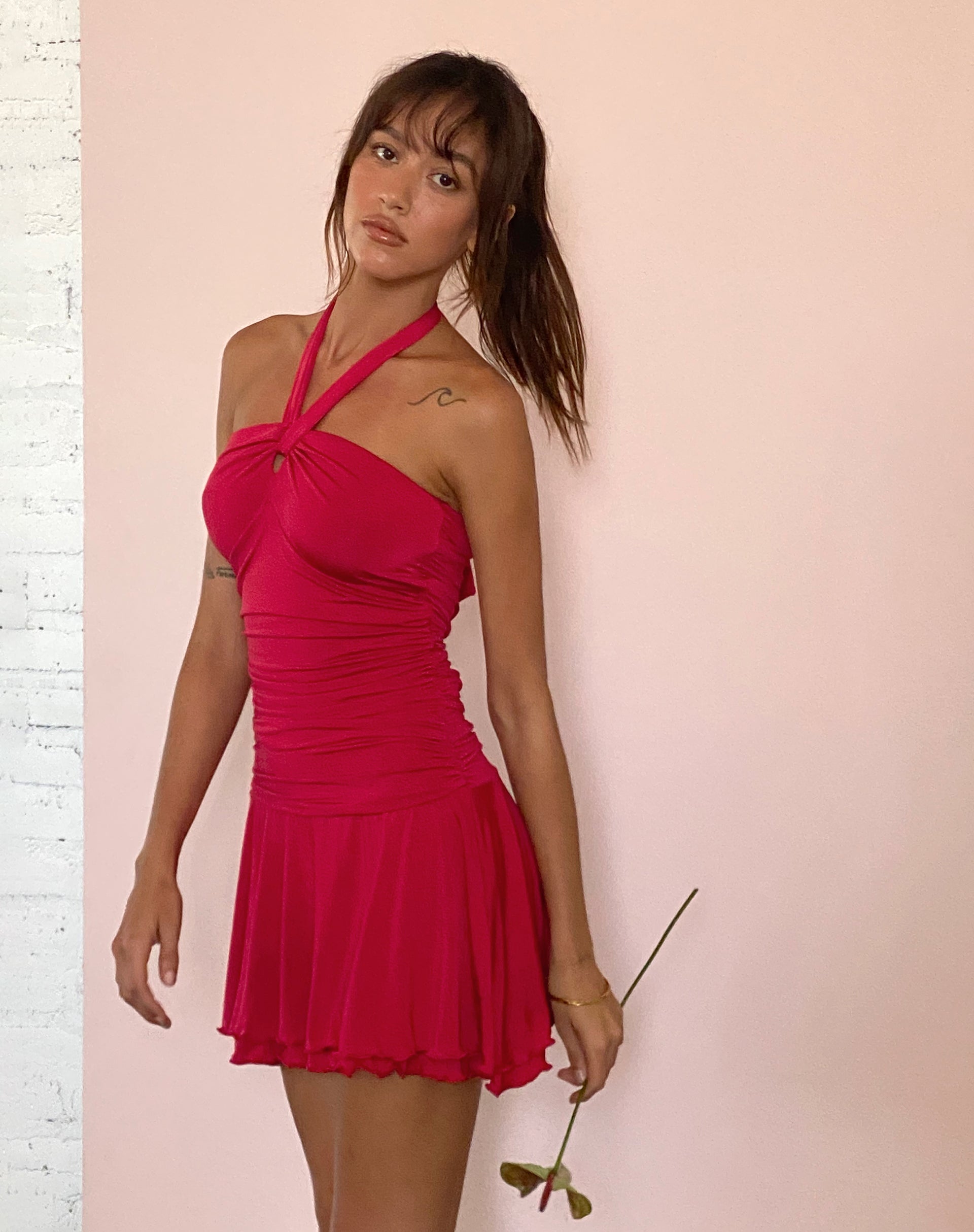 Immagine di Bibi - Mini abito a fascia con scollo a balestra - rosso