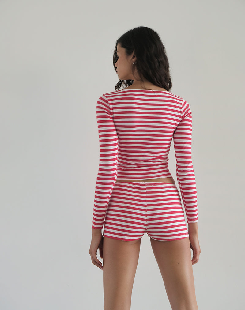 immagine di Top Biga a maniche lunghe a righe bianche e rosse