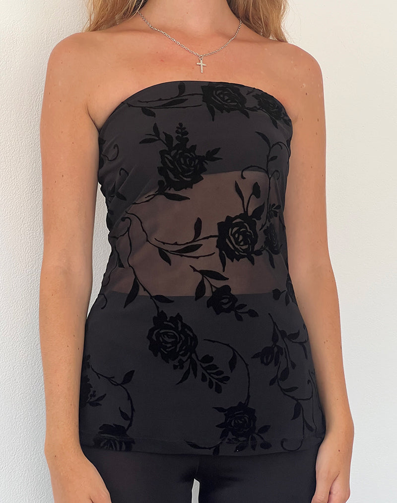 Top a fascia Bilancia in Rose Flock Nero