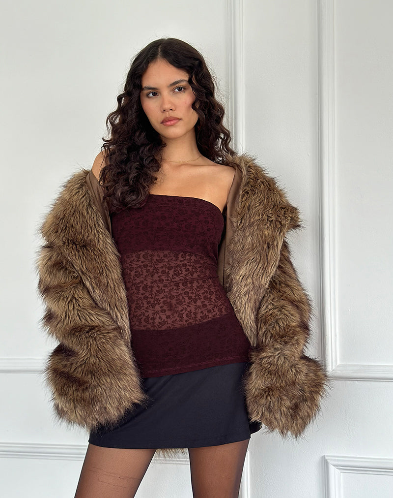 Top a fascia Bilancia in Ditsy Flock Burnt Maroon