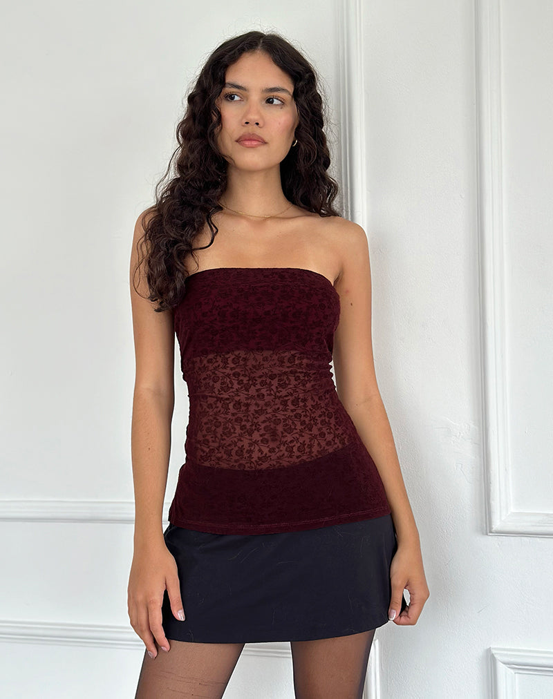 Immagine di Bilancia Bandeau Top in Ditsy Flock Burnt Maroon