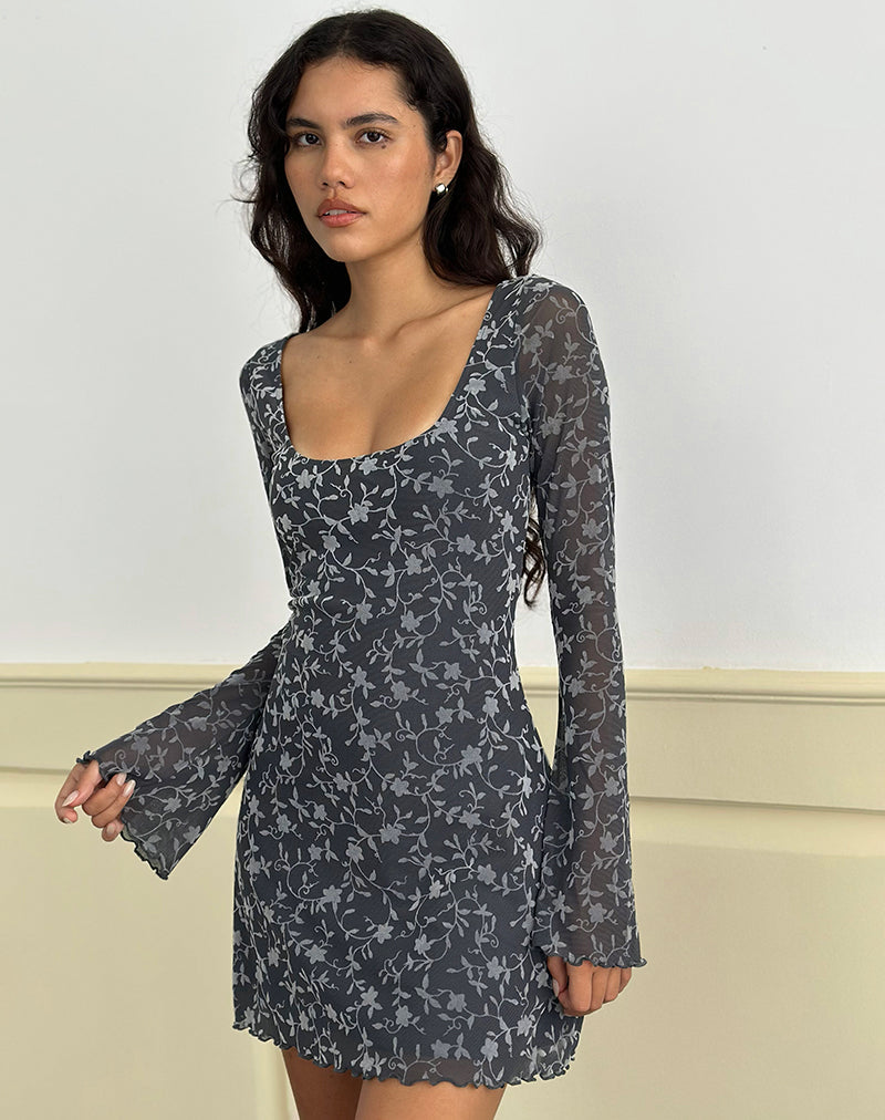 Immagine di Bindara Mini Dress in Pretty Petal Flock Grigio Scuro