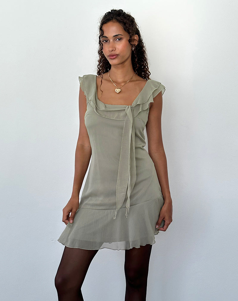 Mini abito Binita in chiffon oliva