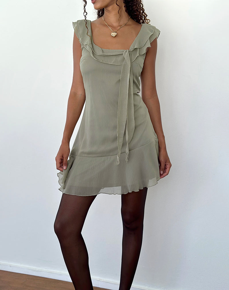 Mini abito Binita in chiffon oliva