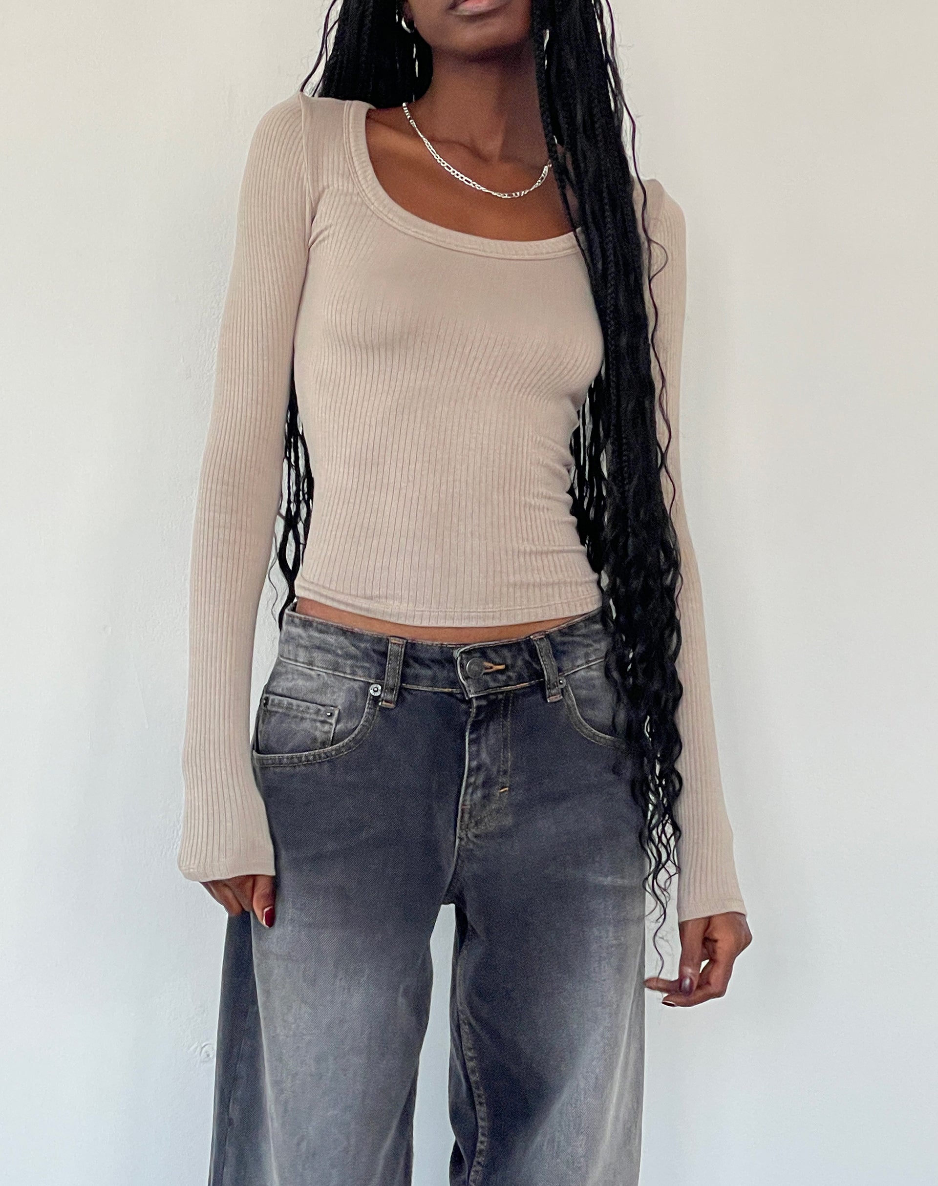 Immagine di Binlo Extra Long Sleeve Top in London Fog
