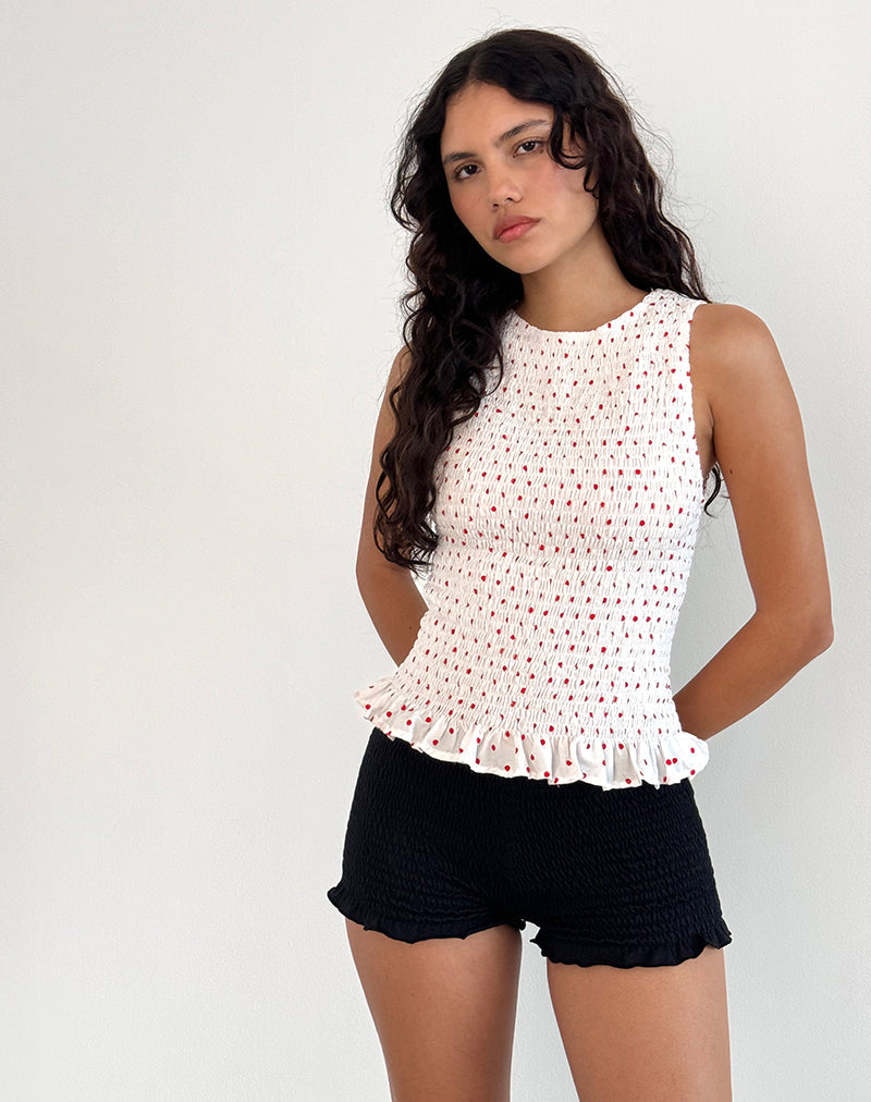 Canotta Birita Shirred in Polkadot bianco e rosso