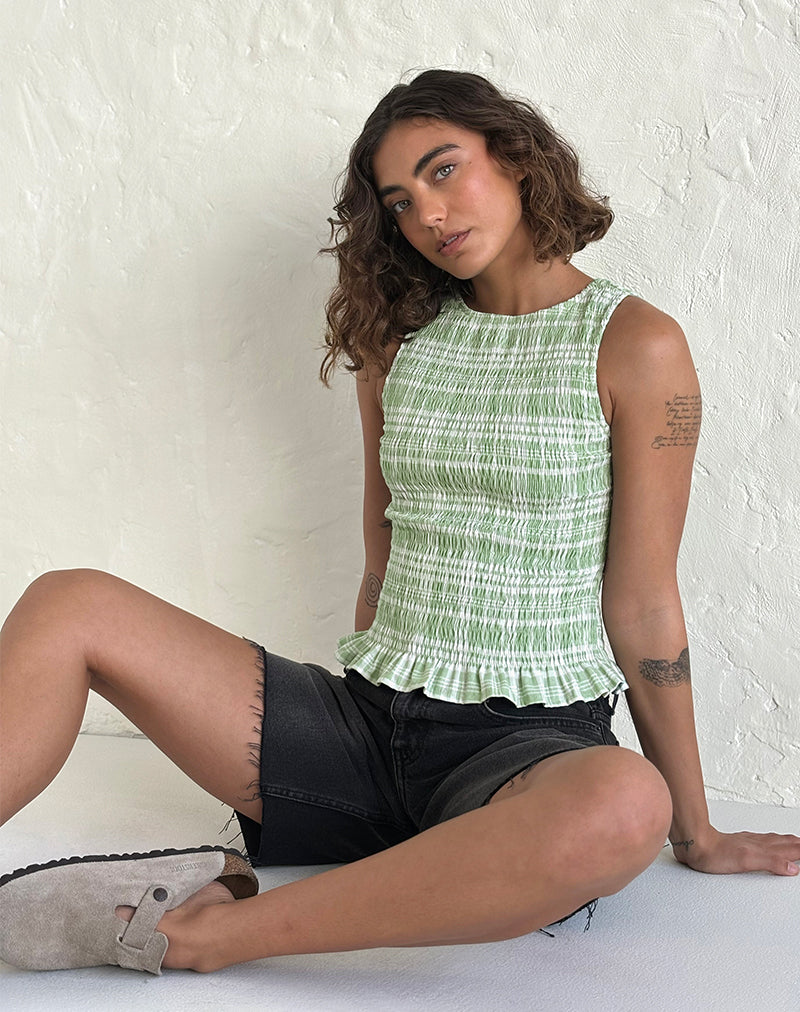Birita Shirred Top in tovaglia Neo Mint