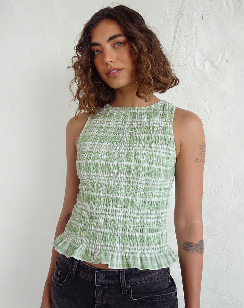 Birita Shirred Top in tovaglia Neo Mint