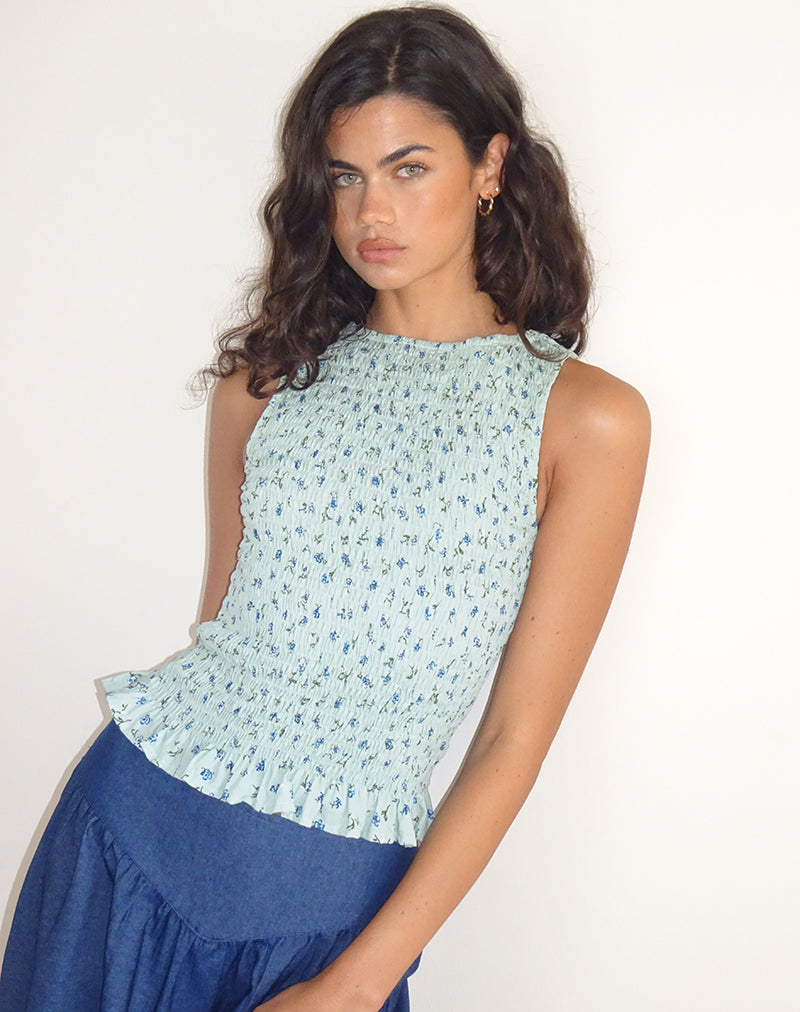 Top Birita con bordi in verde petalo