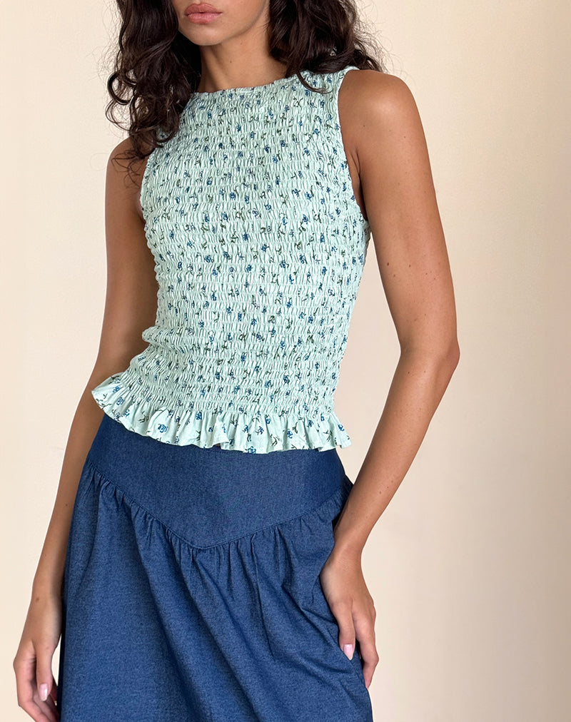 Top Birita con bordi in verde petalo