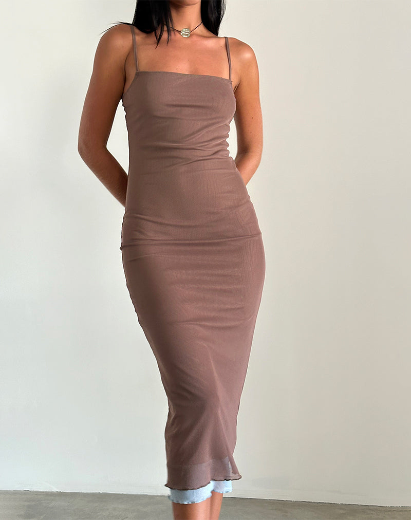 Immagine di Bisilk Midi Dress in mesh marrone e azzurro