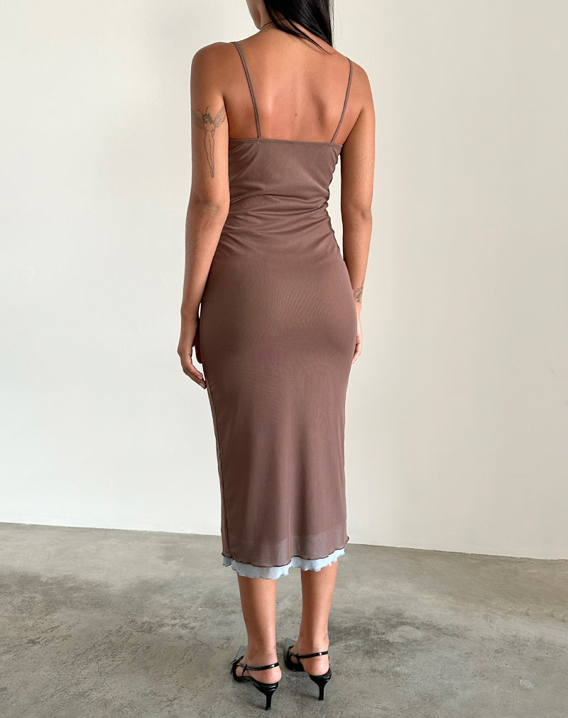 Immagine di Bisilk Midi Dress in mesh marrone e azzurro