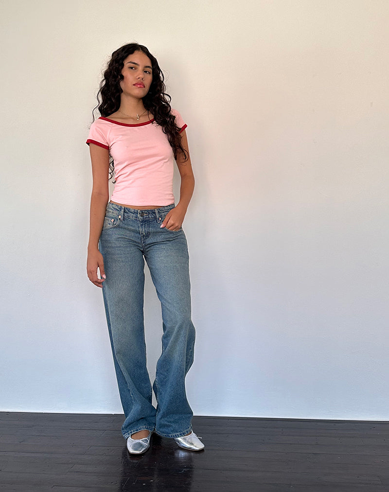 Top Bitha in rosa balletto con bordatura rosso adrenalina