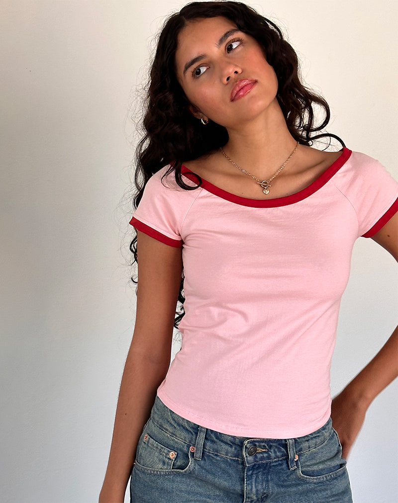 Immagine di Bitha Top in rosa balletto con rilegatura in rosso Adrenaline
