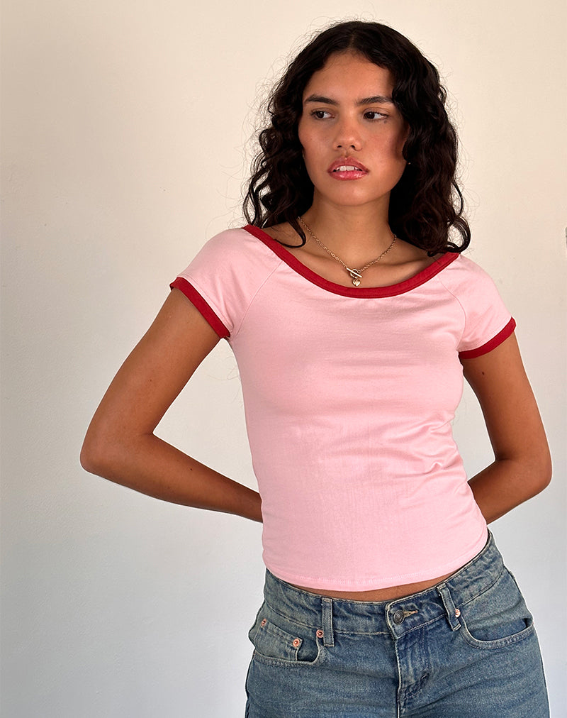 Immagine di Bitha Top in rosa balletto con rilegatura in rosso Adrenaline