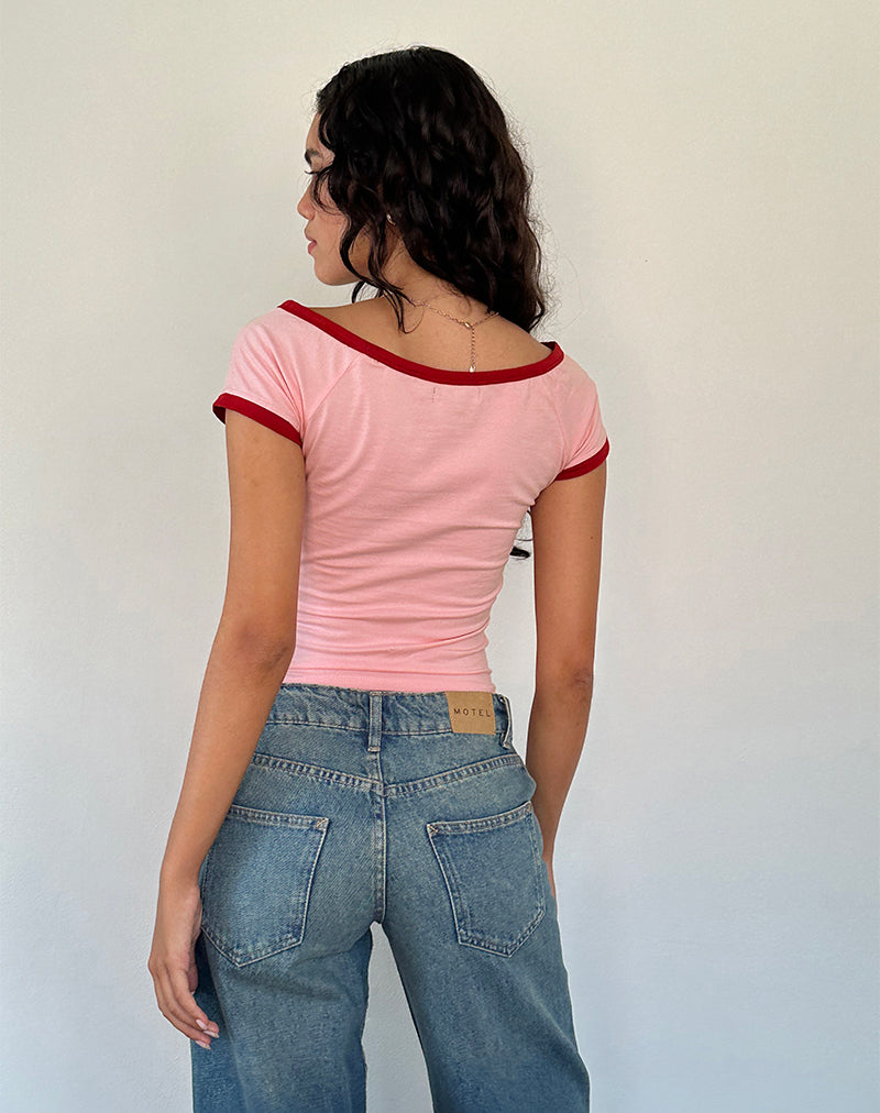 Immagine di Bitha Top in rosa balletto con rilegatura in rosso Adrenaline