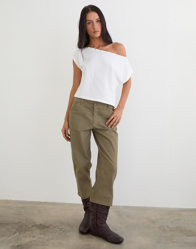 Immagine di Bizzy Top con scollo borchiato in bianco sporco