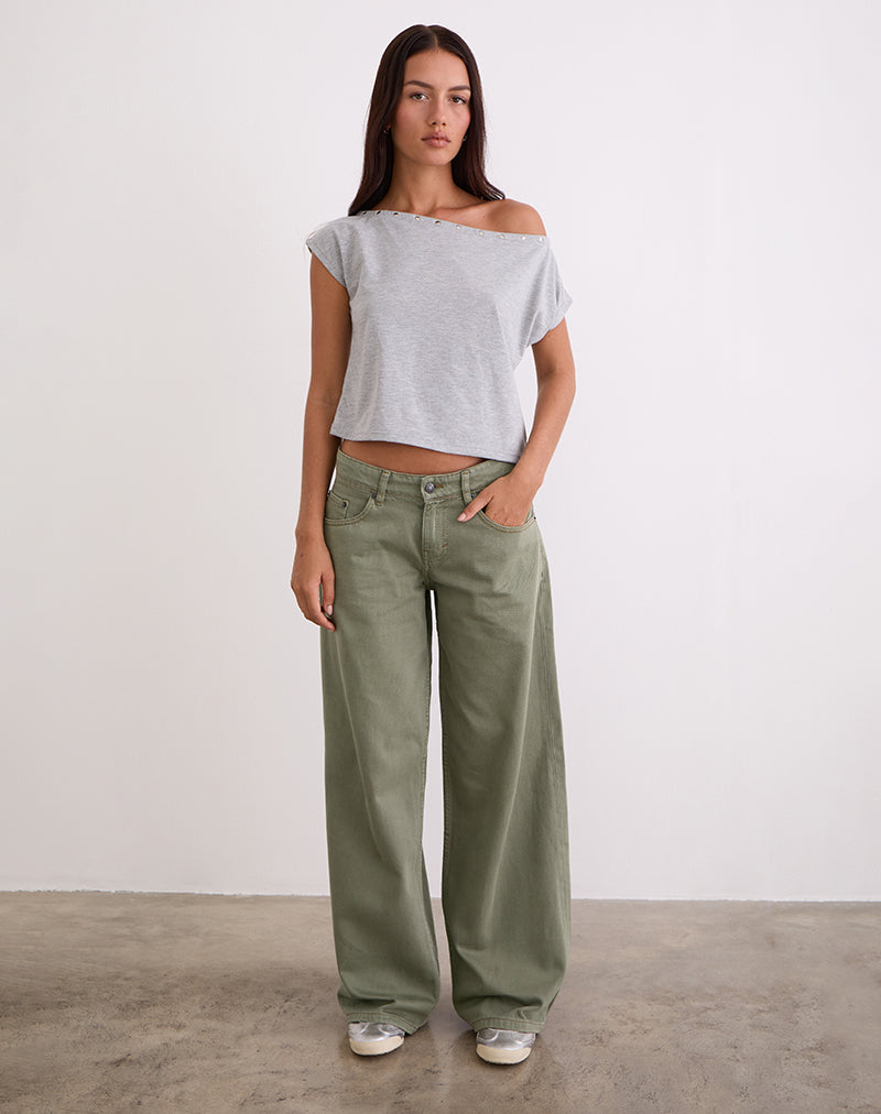 Jeans larghi a vita bassa in verde felce