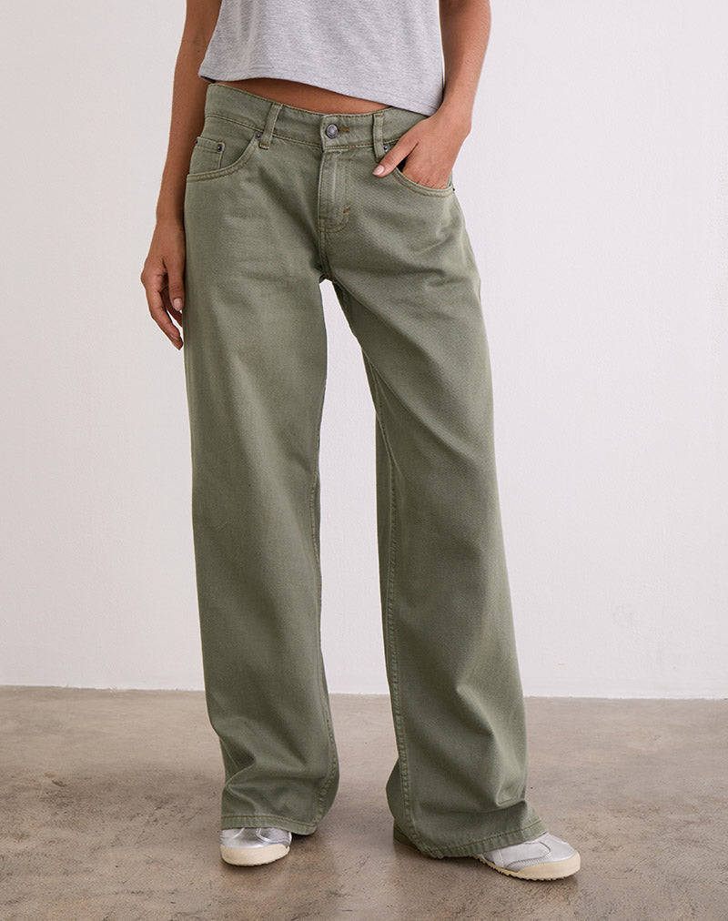 Immagine di Jeans larghi a vita bassa in verde felce