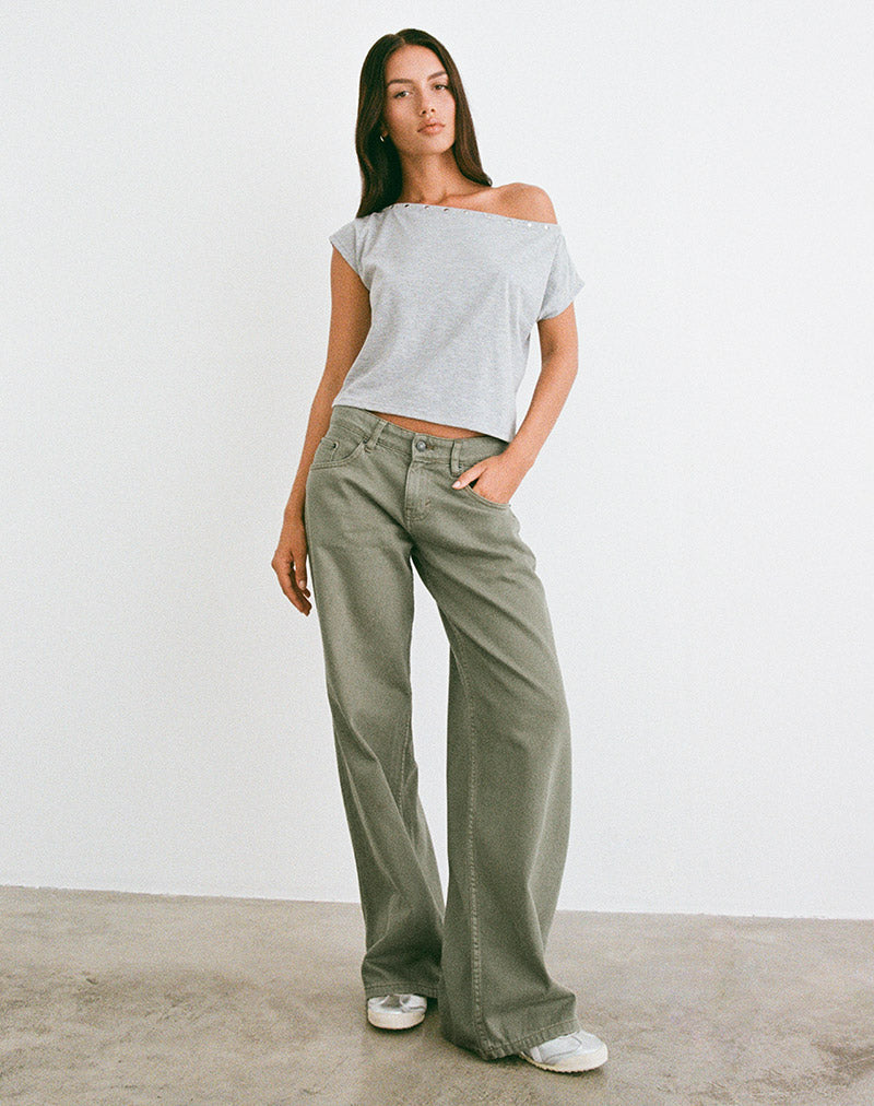 Immagine di Jeans larghi a vita bassa in verde felce