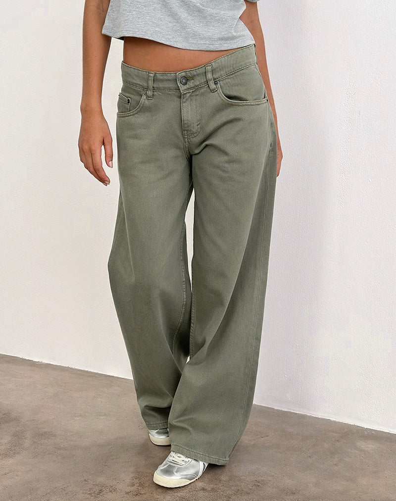 Jeans larghi a vita bassa in verde felce
