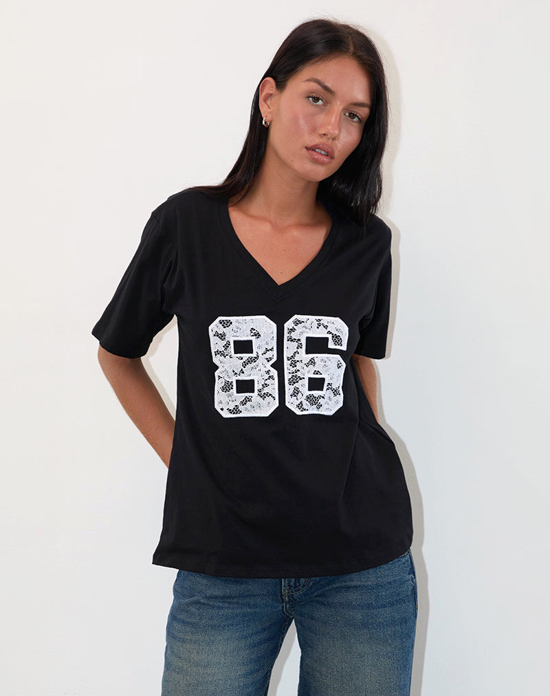 Immagine di Blaine Tee oversize in nero con ricamo in pizzo bianco 86