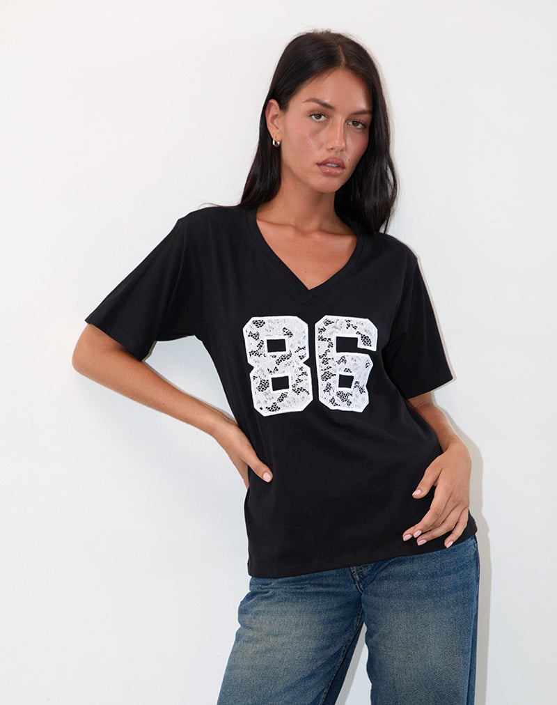 Immagine di Blaine Tee oversize in nero con ricamo in pizzo bianco 86