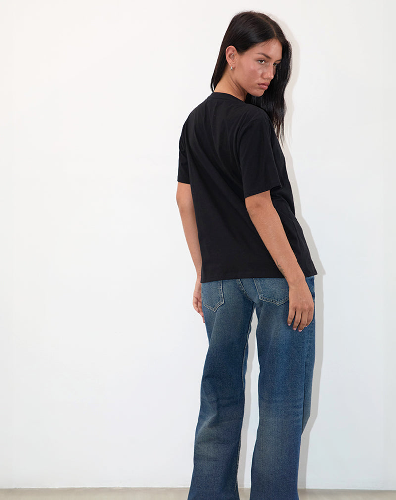 Immagine di Blaine Tee oversize in nero con ricamo in pizzo bianco 86