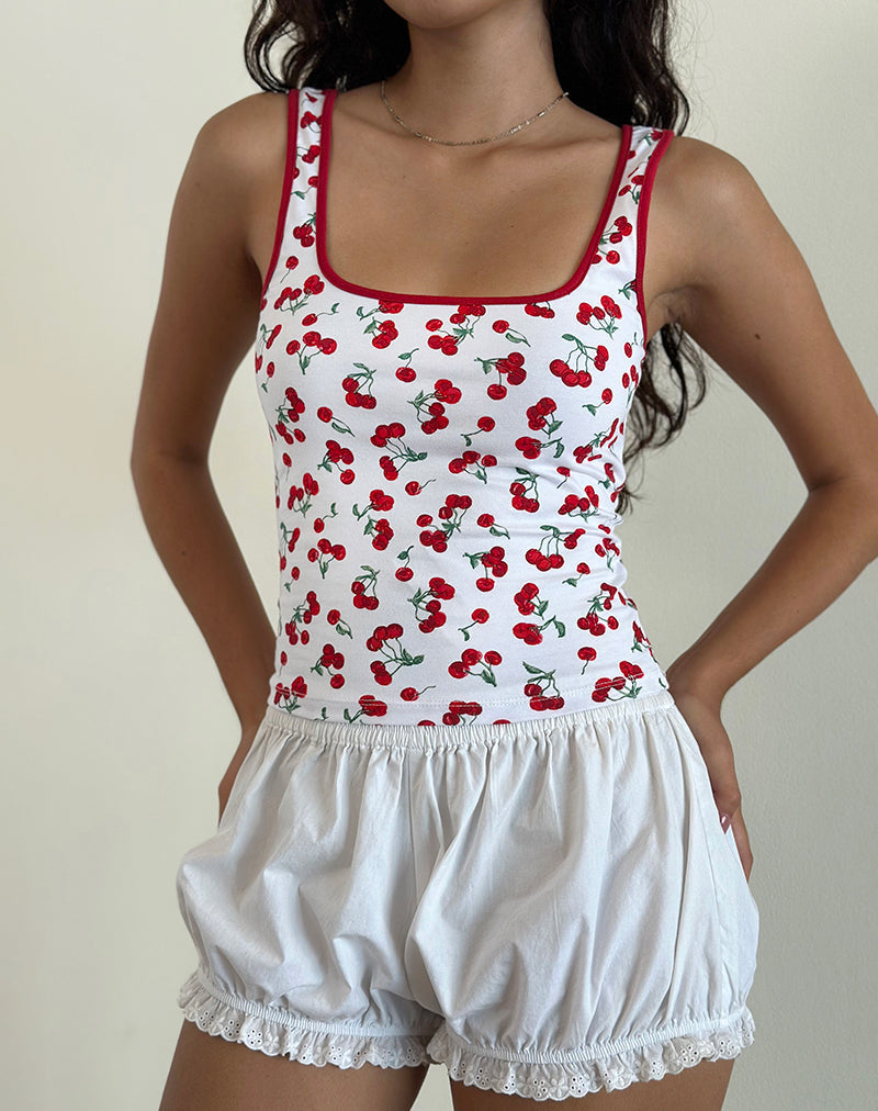 Top Blaira in bianco con stampa ciliegia