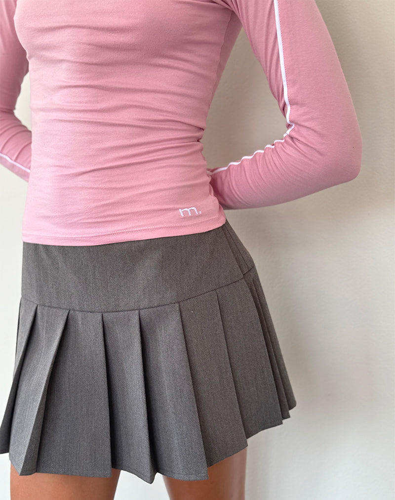 Immagine di Bonija Top a maniche lunghe in rosa fenicottero con profili bianchi e ricamo a M