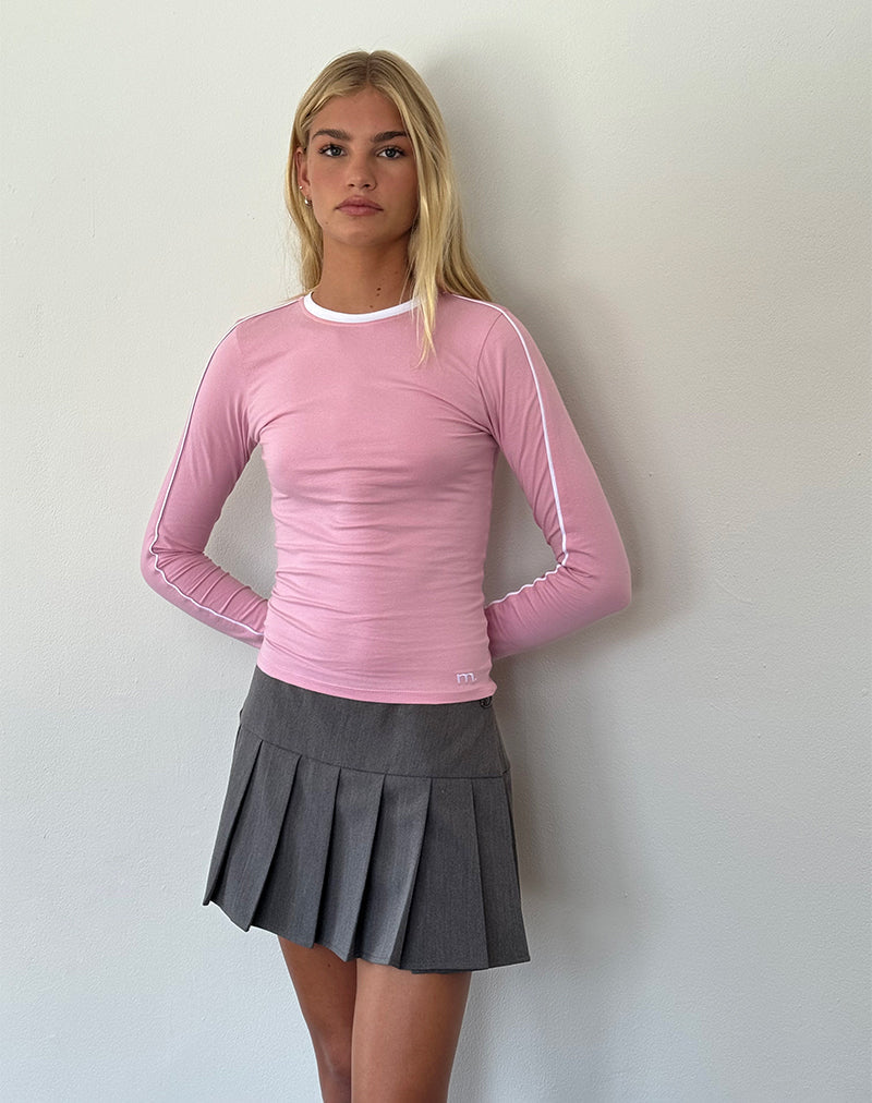 Immagine di Bonija Top a maniche lunghe in rosa fenicottero con profili bianchi e ricamo a M