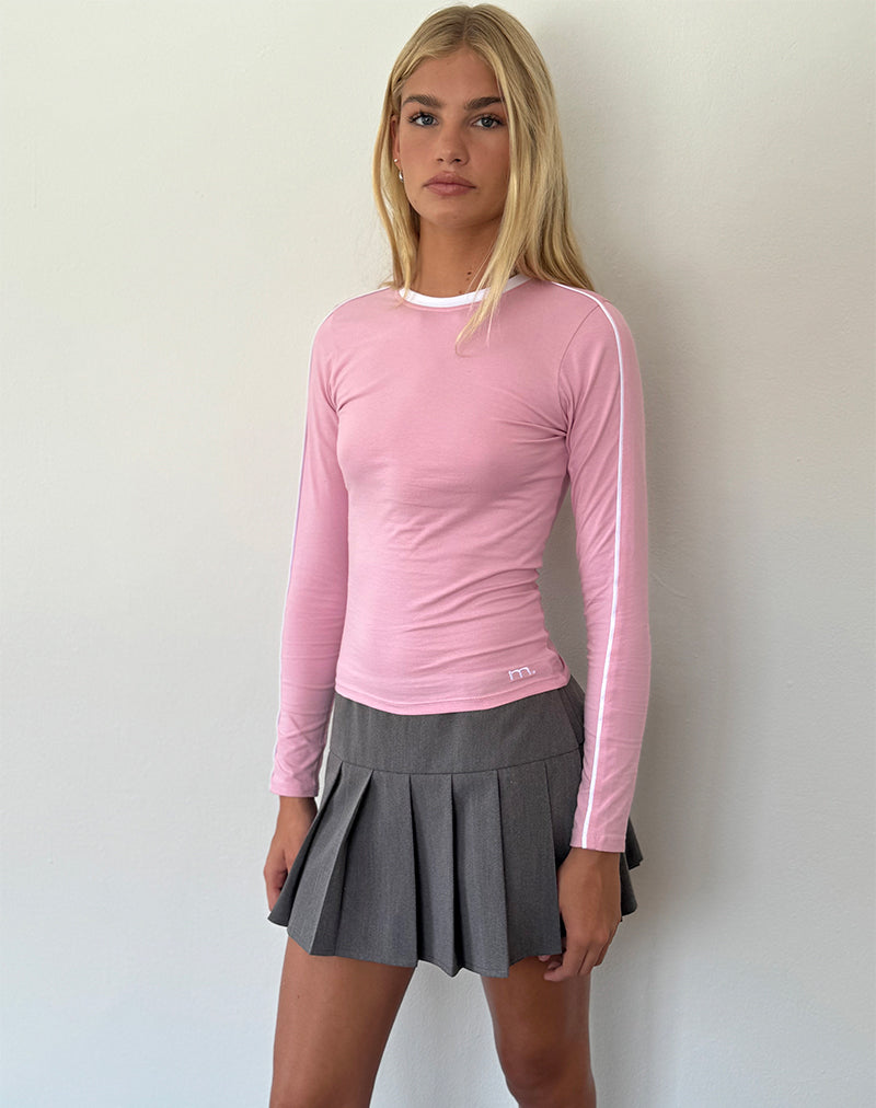 Immagine di Bonija Top a maniche lunghe in rosa fenicottero con profili bianchi e ricamo a M