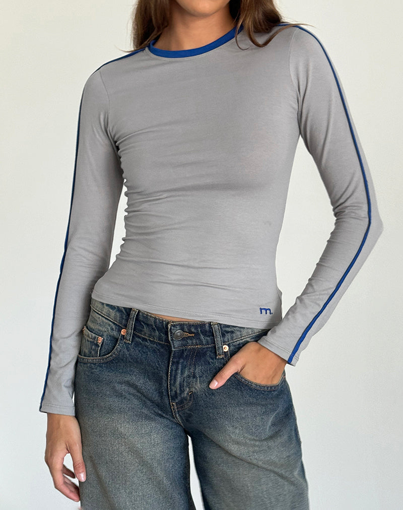 Immagine di Bonija Top a maniche lunghe in grigio con profili blu cobalto