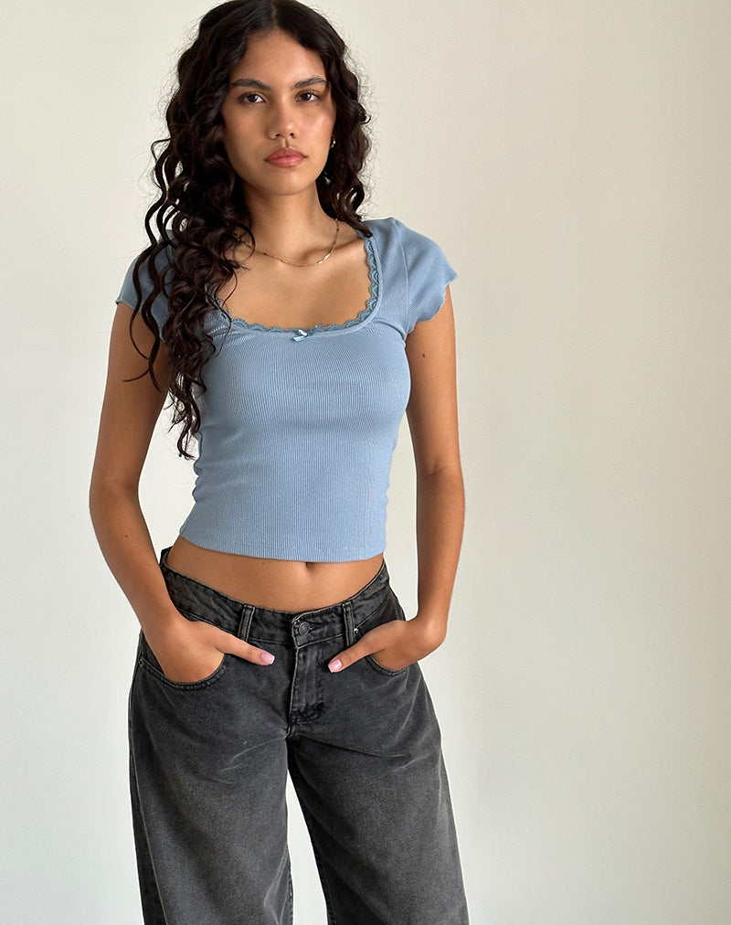 Top Bovillo con maniche a cappuccio in blu Nantucket