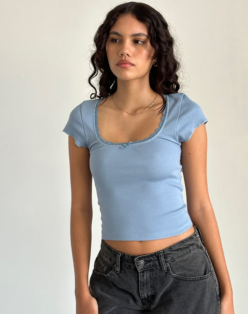 Top Bovillo con maniche a cappuccio in blu Nantucket