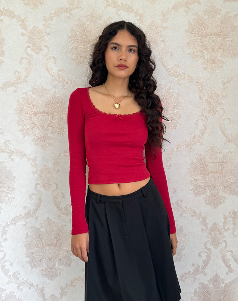 Top a maniche lunghe Bovita in rosso Adrenalina