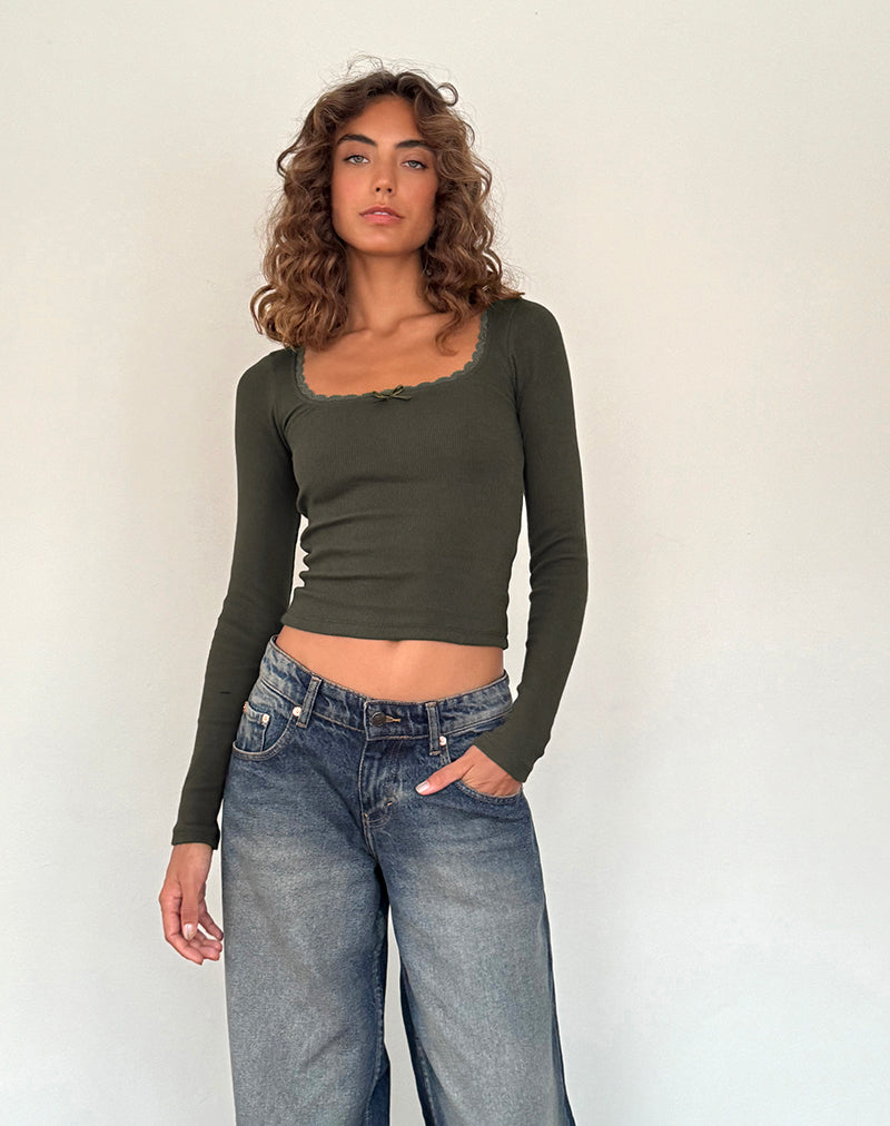 Immagine di Bovita Top a maniche lunghe a costine in Olive