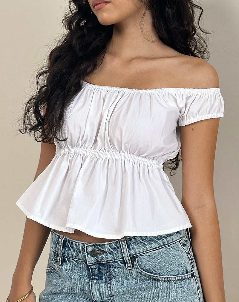 Top con coulisse Briari in popeline bianco