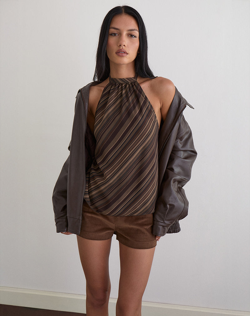 Image of Brielle Top in Chiffon Mix Brown Stripe