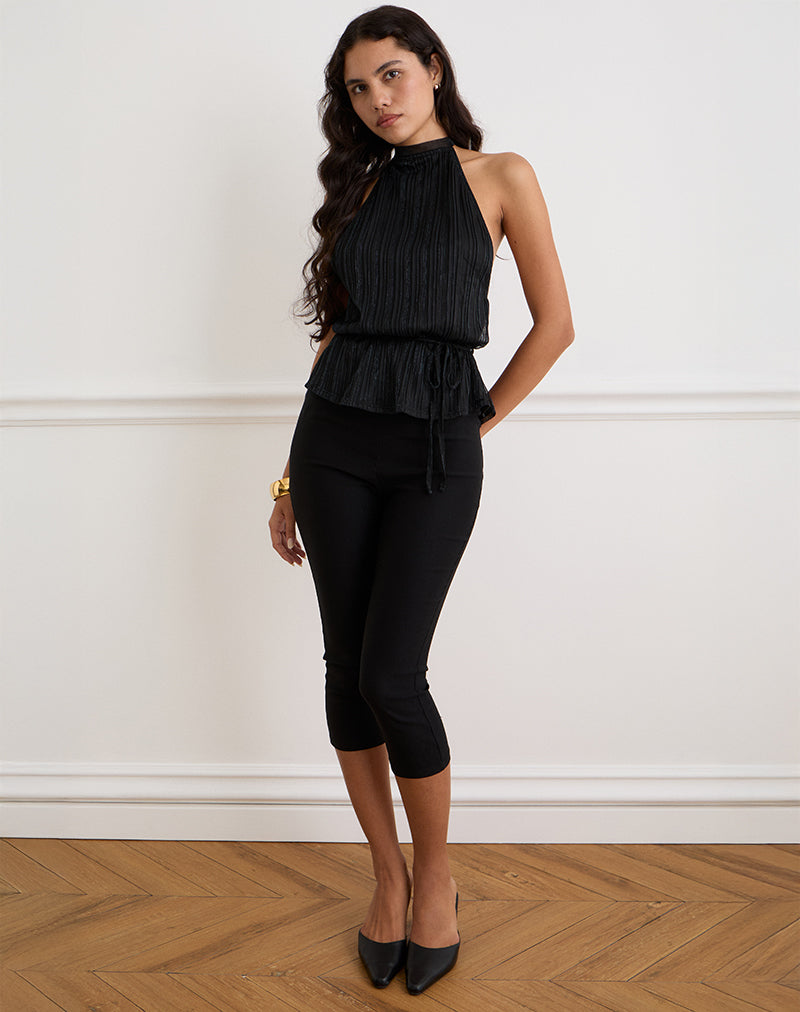 Immagine di Brienne Top in Chiffon Plisse Nero con Fodera