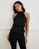 Immagine di Brienne Top in Chiffon Plisse Nero con Fodera