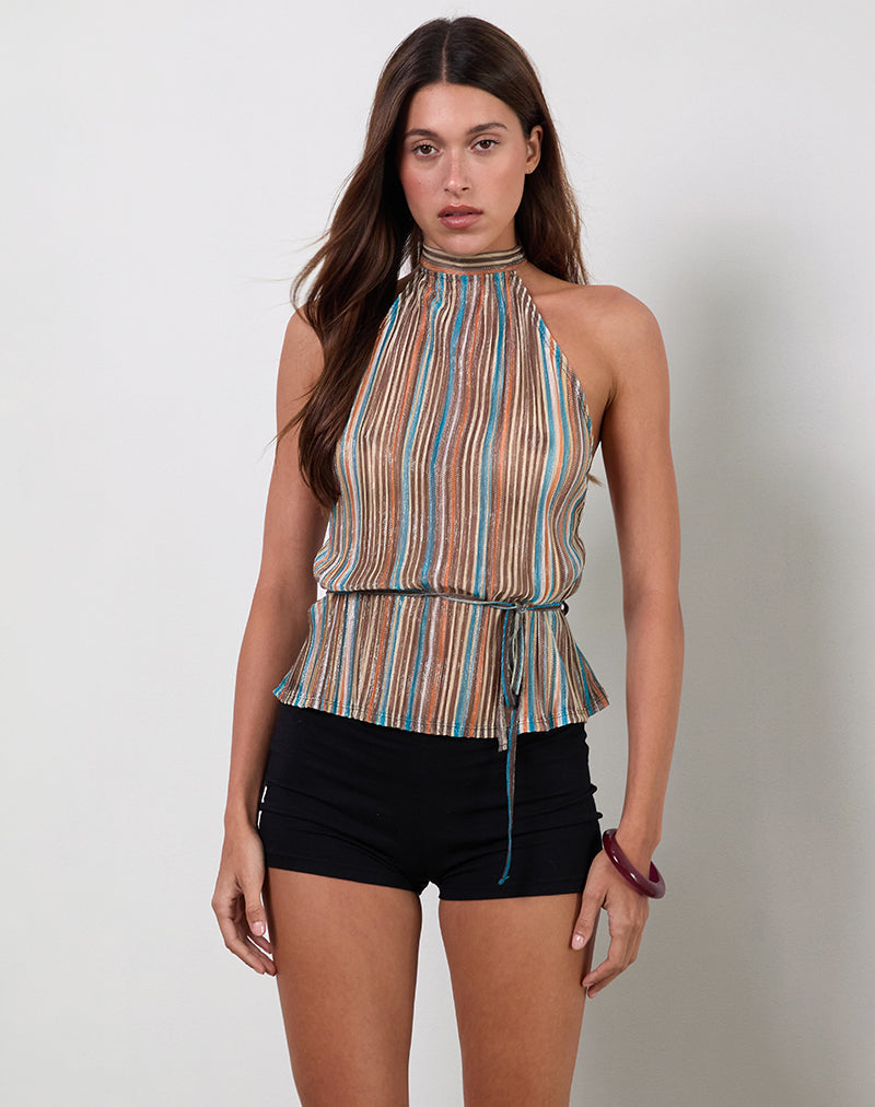 Immagine di Brienne top in Blu e Marrone Shimmer Plisse