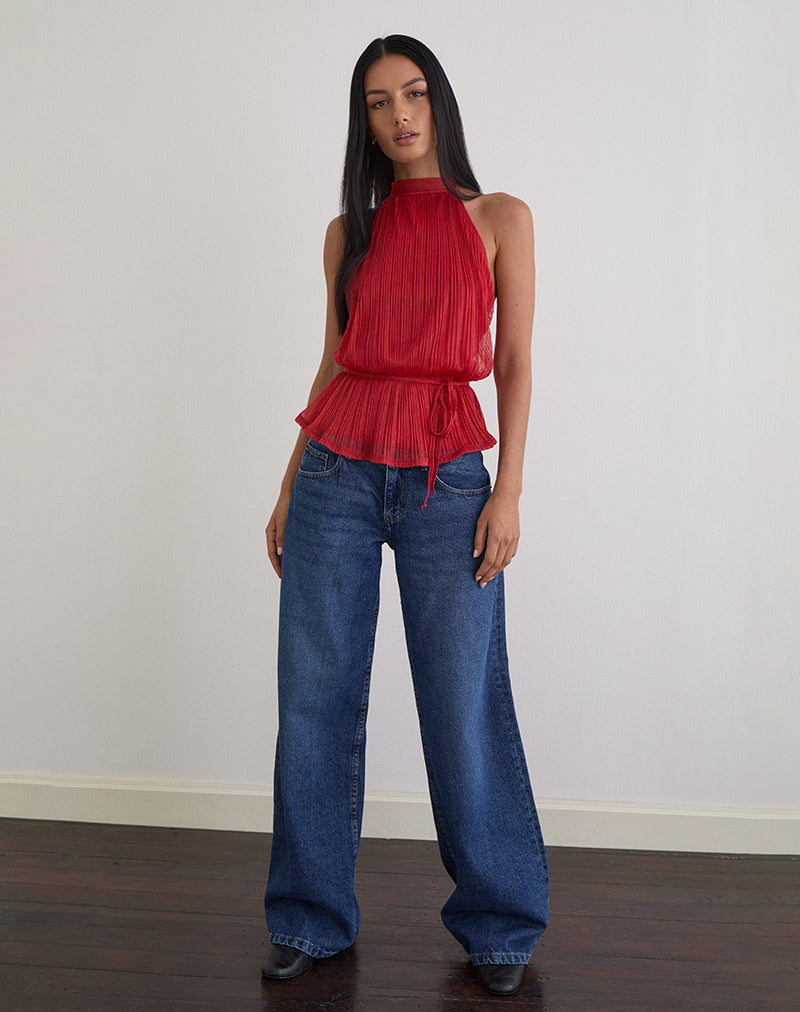 Top Brienne in rosso shimmer plisse