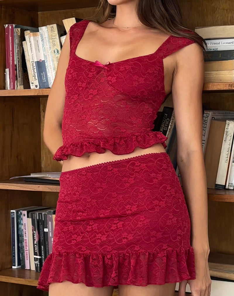 Top Brietta in pizzo rosso intenso