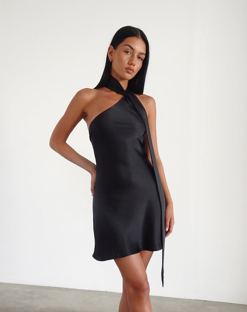 Immagine di Brigid - Vestito monospalla in raso nero