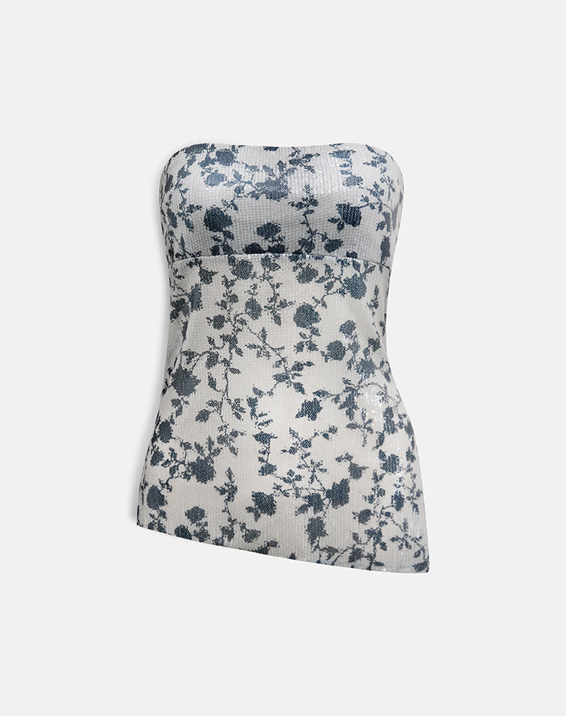 Immagine di Brilia - Top a fascia con fiori di paillettes - Grigio