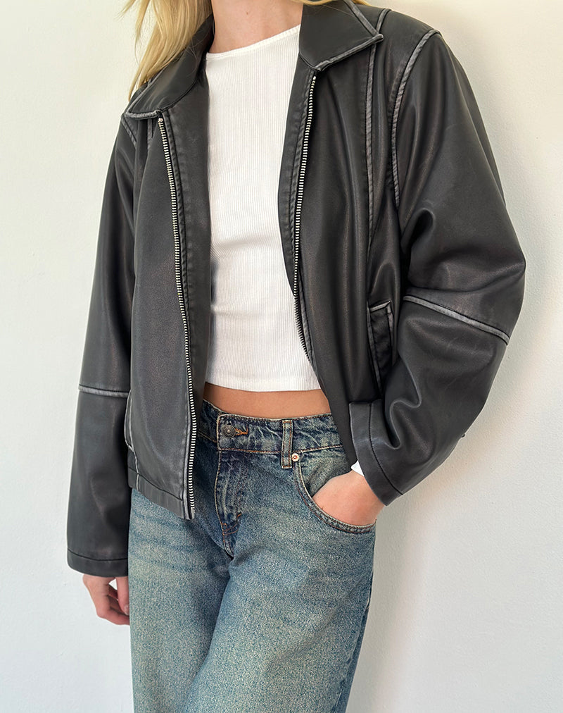 Immagine della giacca Brittany Distressed in PU Nero