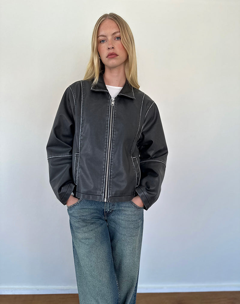 Immagine della giacca Brittany Distressed in PU Nero